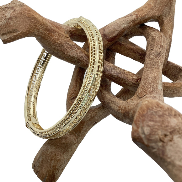 14k Gold Plated Greek Key Hinged Bangle Bracelet NWOT - Picture 2 of 5